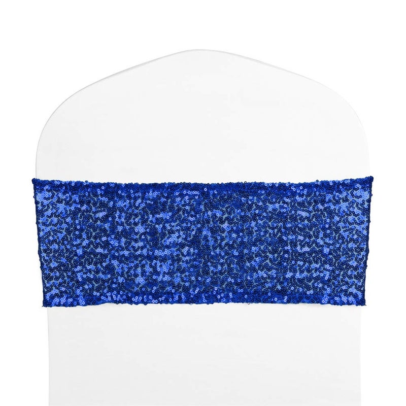 Desirable Life Pack of 50 Stretch Sequin Chair Sashes Chair Bands One-Sided Sequins Decor for Hotel Wedding Reception Party Event Chair Cover Decoration 4"x16" - Royal Blue - Image 1